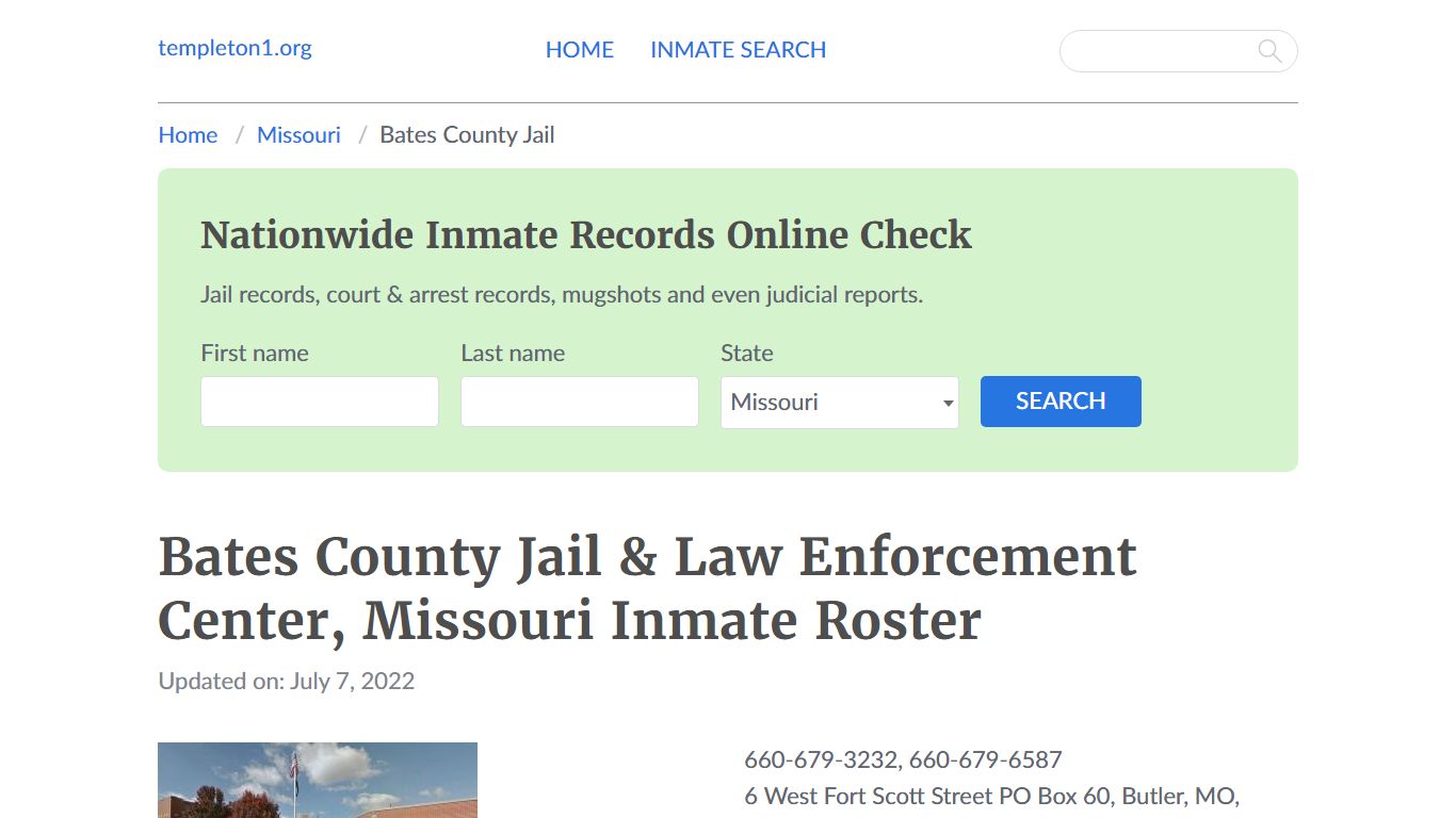 Bates County Jail & Law Enforcement Center, Missouri Inmate Roster