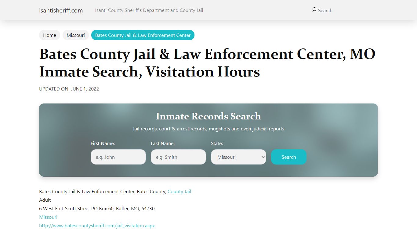Bates County Jail & Law Enforcement Center, MO Inmate Search ...